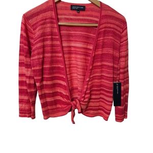 JONES NEW YORK Womans  NWT LINEN BLEND CROPPED OPEN STRIPED SWEATER Size Large